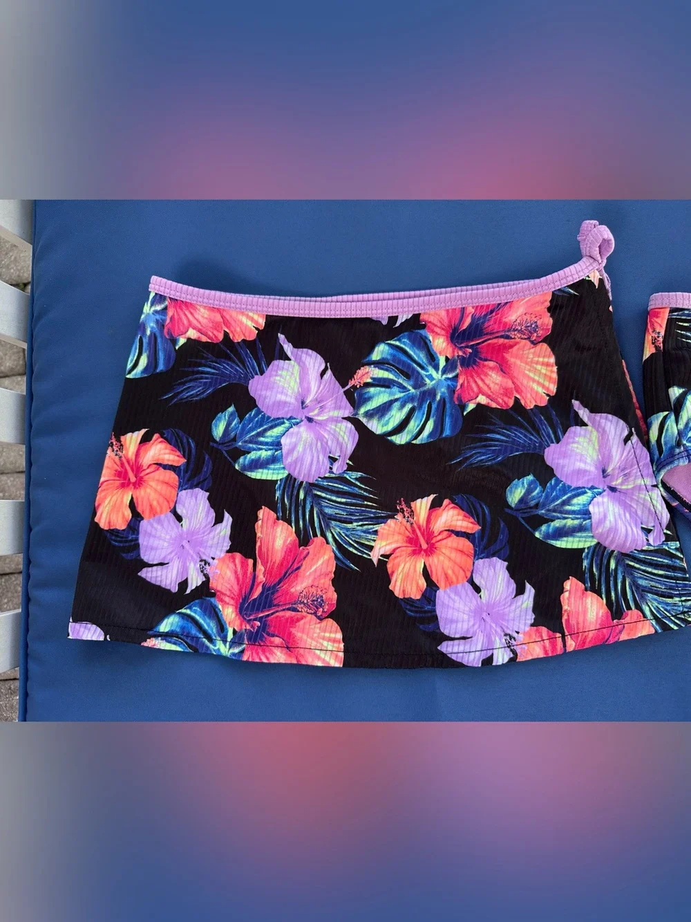 Justice Tropical Floral Two-Piece Swim Set - Purple & Coral Hibiscus Size 10